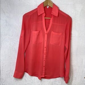 Express Pink Casual Button Down Shirt Lightweight